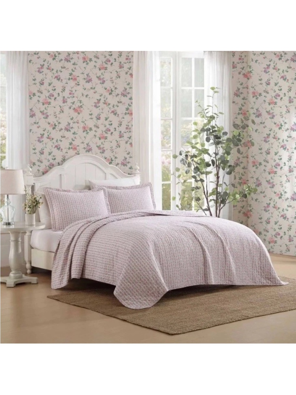 Pink Floral Striped KING 3 Pc. Quilt Set ~ 100% Cotton ~ Timeless All Seasons - Picture 2 of 16